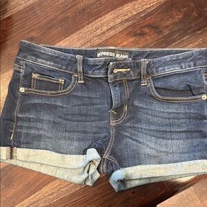 Blue Jean Shorts with Cuffed Hem and Contrast Stitching